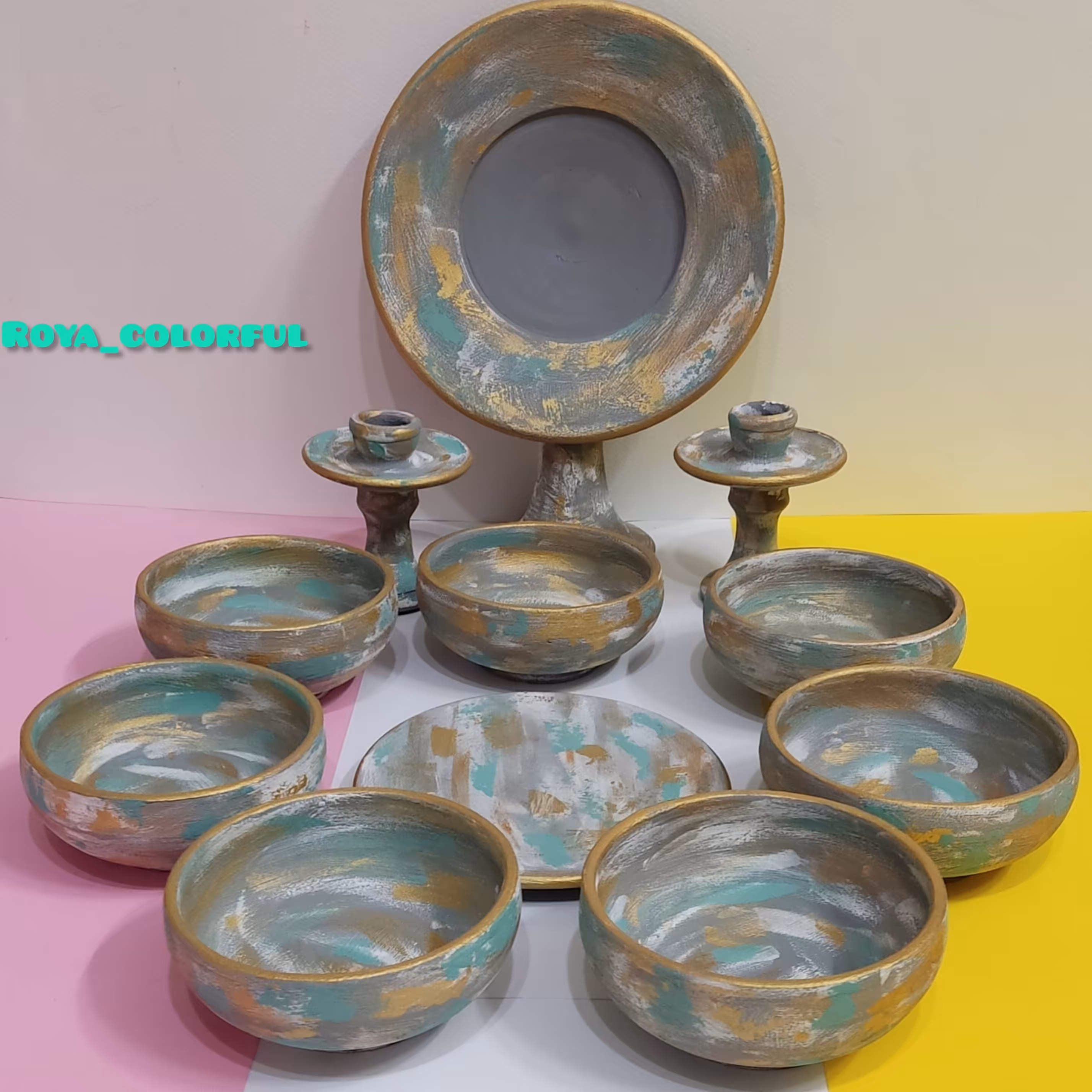 هفت سین پس از طوفان پتینه کاری کهنه کاری رنگ پالت طوسی سفید طلایی سبزکپکی