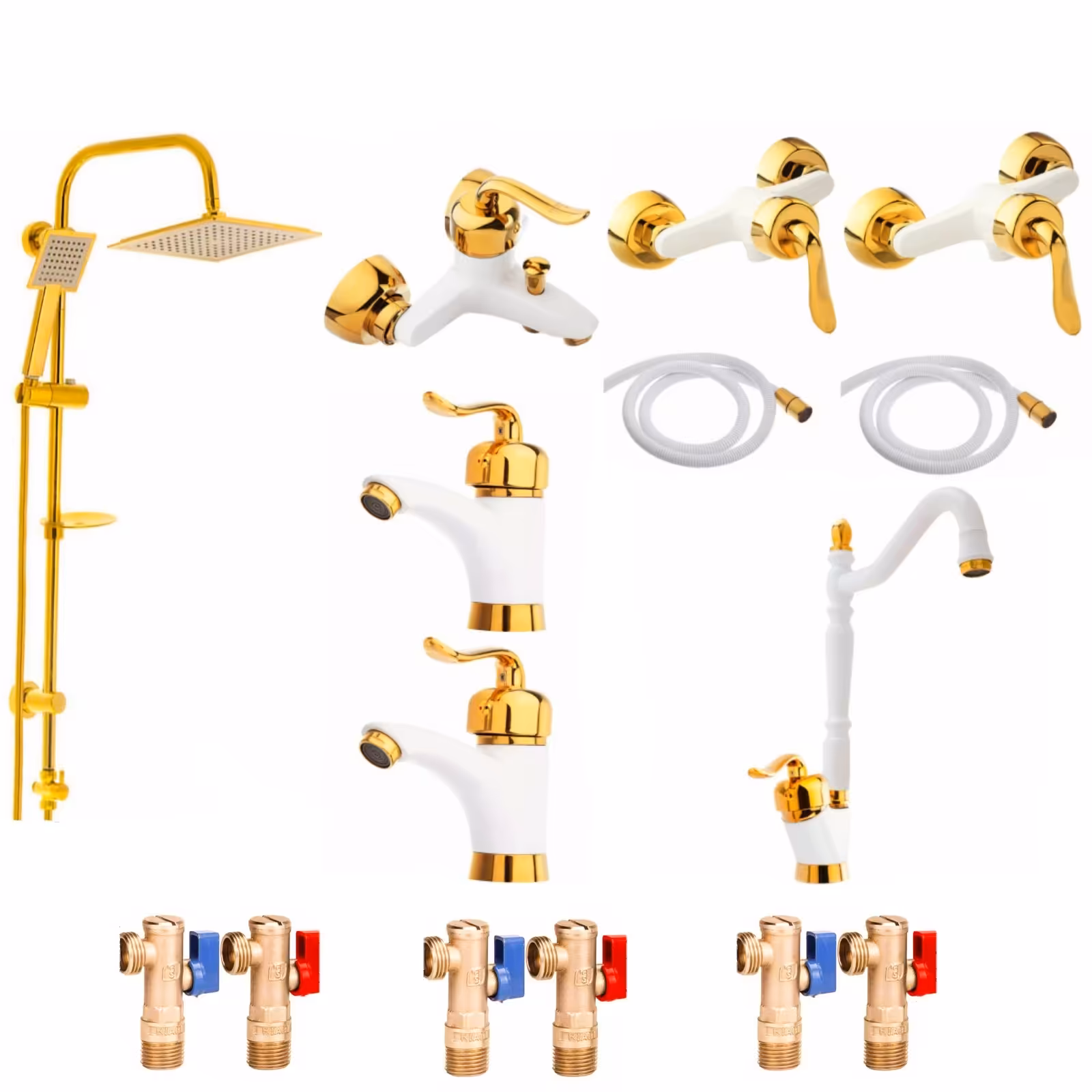 ست شیرالات رز مدل بیزانس نایس مجموعه 15 عددی رنگ سفید طلایی کاتریج بزرگ پرفشار 