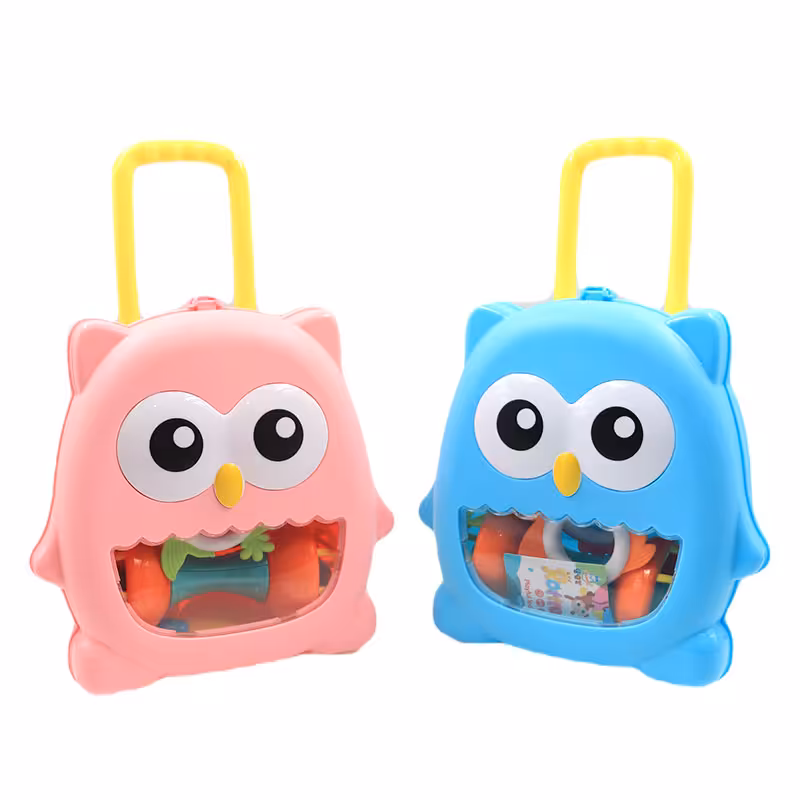 پک جغجغه و دندانگیر خارجی 8 عددی نوزاد طرح چمدان جغد