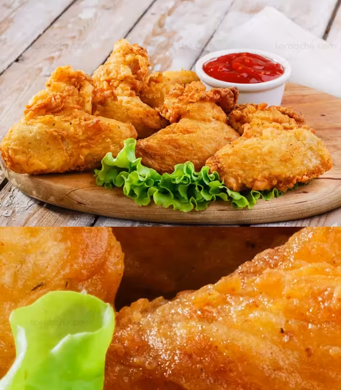 عکس با کیفیت تکه مرغ سوخاری - گرافیک با طعم تربچه