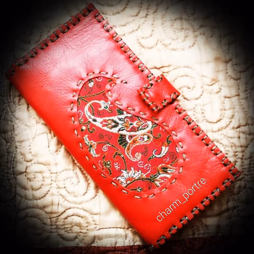 کیف پول چرم طبیعی و ترمه