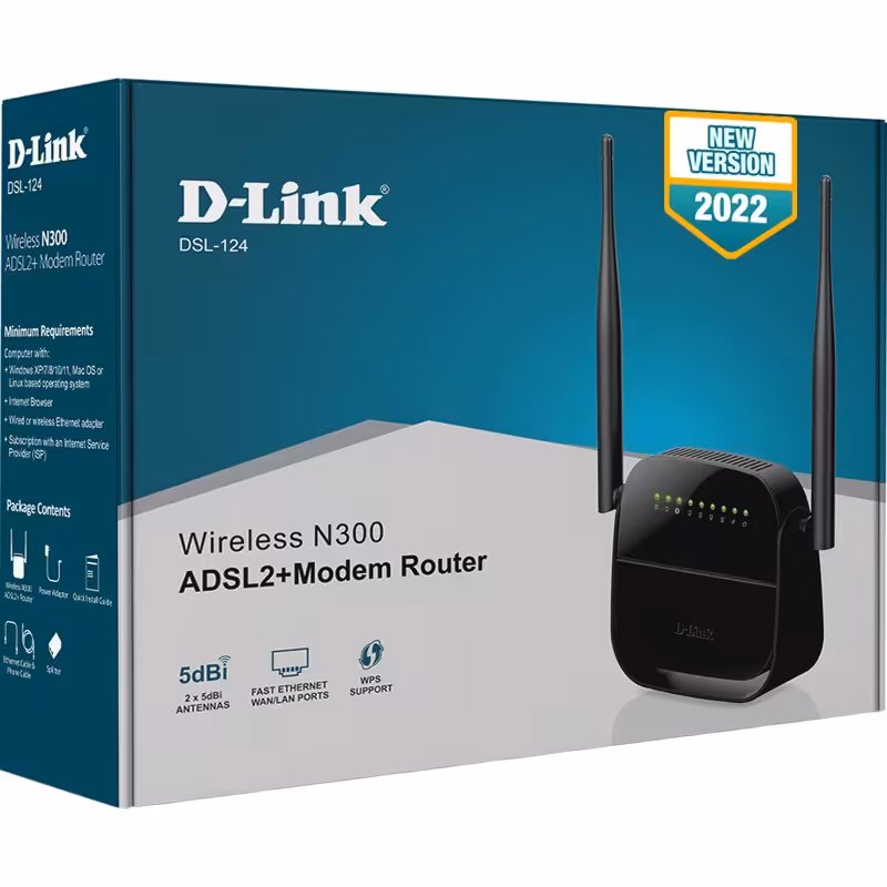 مودم دی لینک  124 dasl  مدل 2022 (modem dlink dsl124) گارانتی سه سال آونگ ارسال سریع به تهران