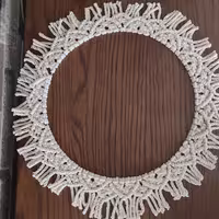 قاب آینه مکرومه بافی  . رنگ شیری 