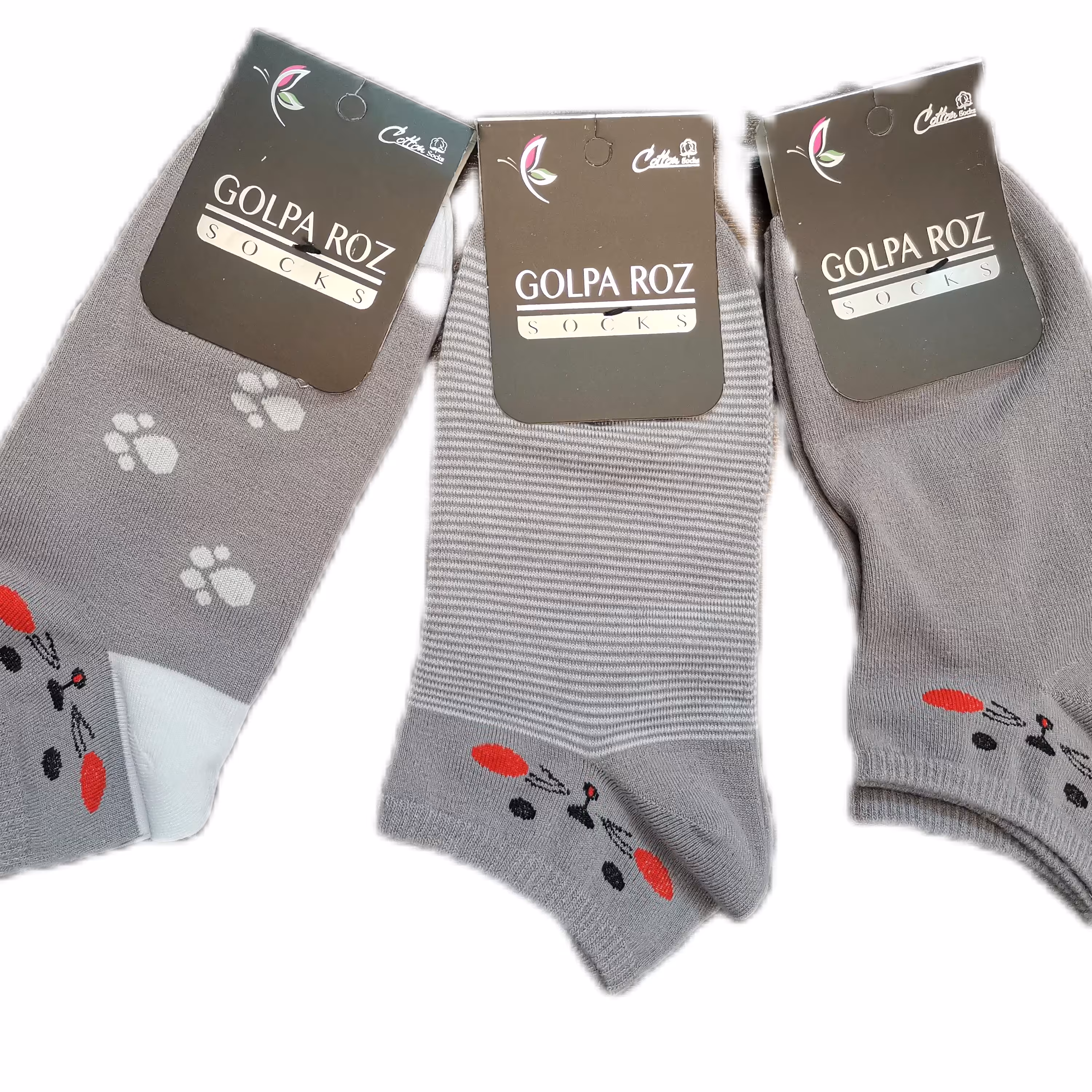 جوراب مچی نخی زنانه و دخترانه طرح گوزن و خرس و گربه مجموعه 3 عددی