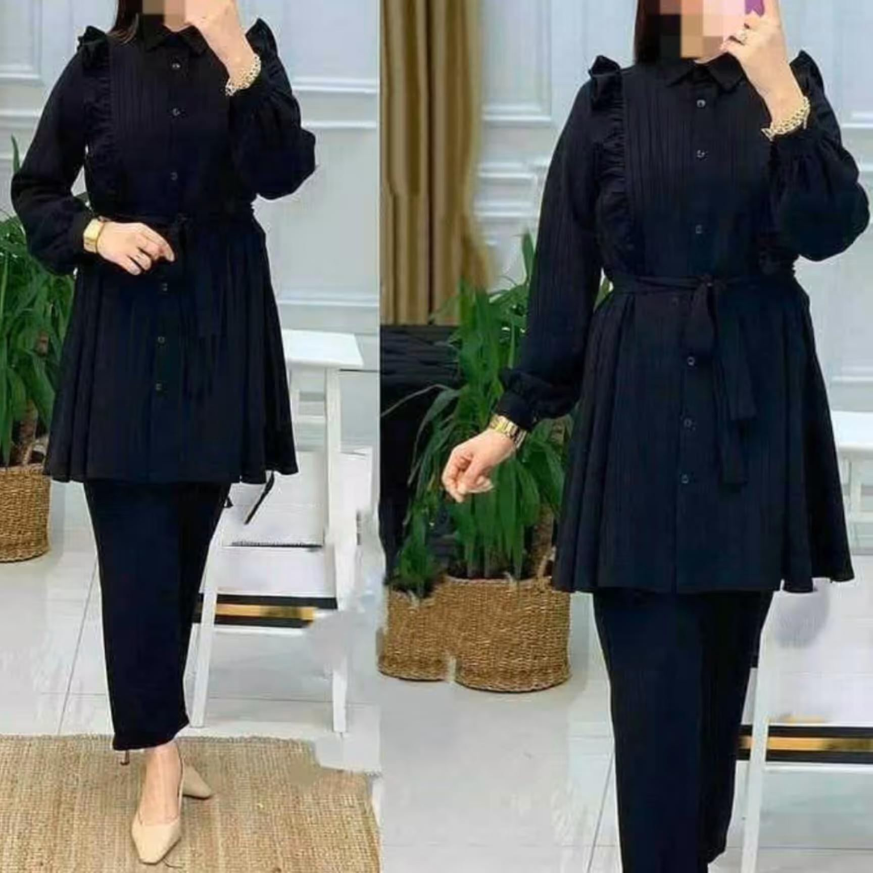  ست مانتو شلوار کریشه مشکی ویژه محرم