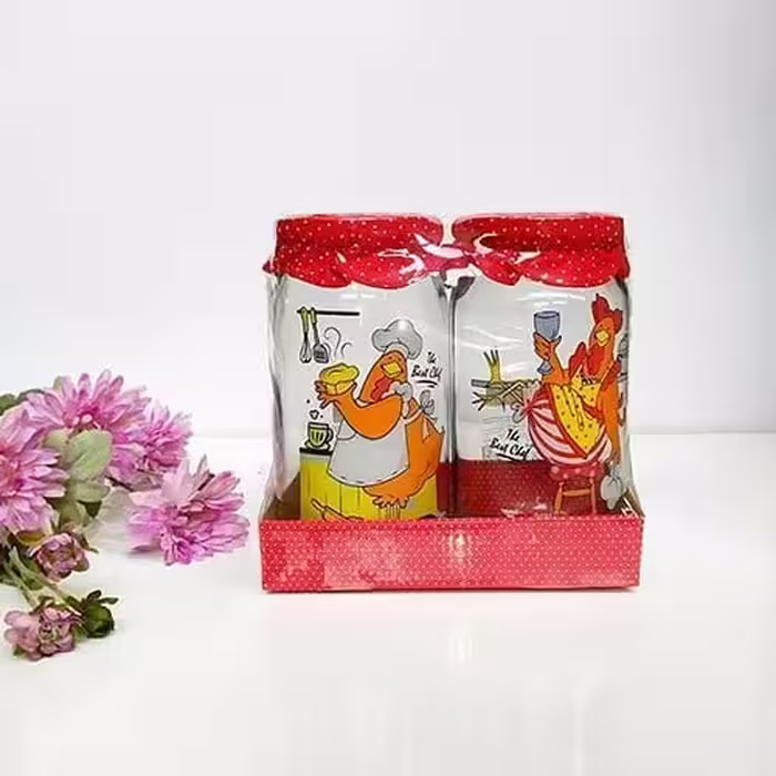 بانکه شیشه ای درب دار ، درب فلزی با کاور پارچه ای 