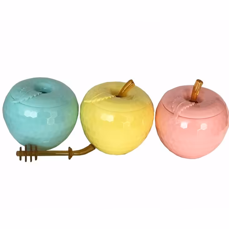 عسل خوری و ظرف عسل بارال مدل سیب با قاشق عسل خوری 