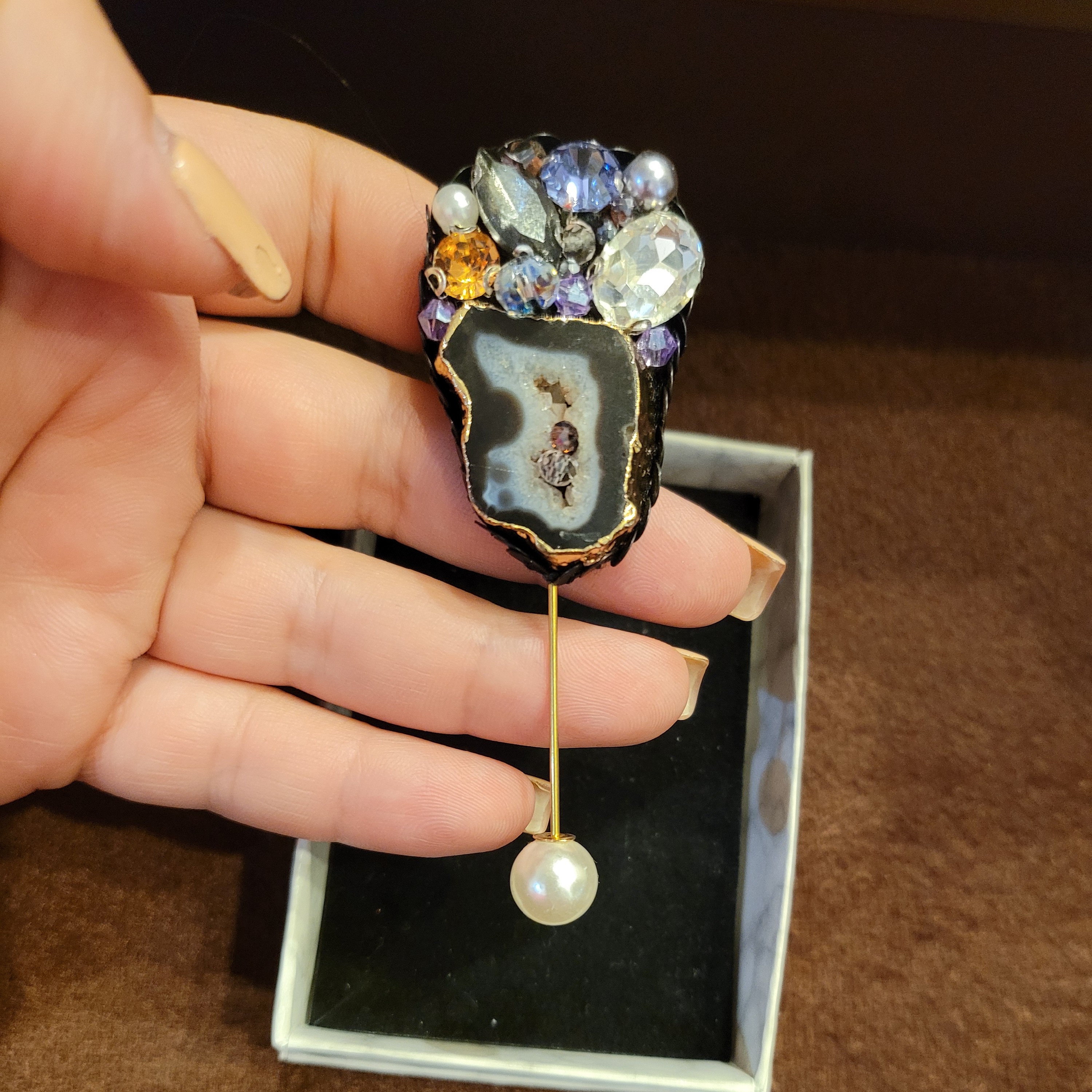 گلسینه جواهر دوزی با سنگ طبیعی ژئود کد555