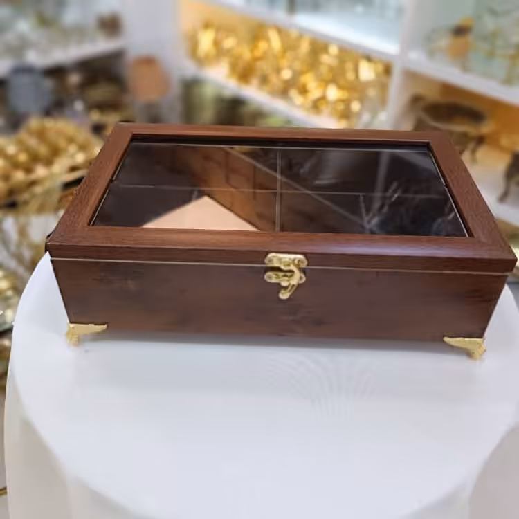 باکس تی بگ چوبی درب شیشه ای 6 خانه 