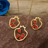 نیمست استیل  انار ویژه  یلدا زنانه و دخترانه  گوشواره گردنبند استیل رنگ ثابت