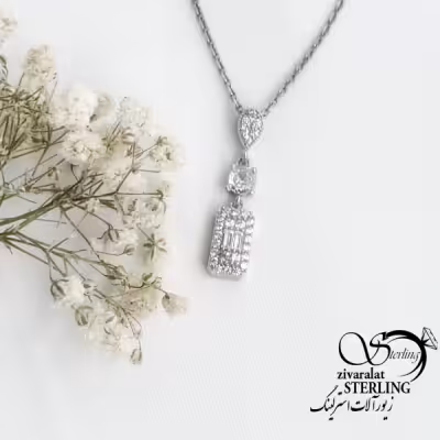 گردنبند نقره نگین دار طرح جواهر کد 16585