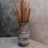 خمره کوزه گلدان سفالی پتینه کاری شده با رنگ و  مواد مخصوص 