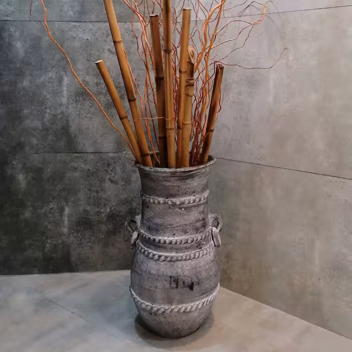 خمره کوزه گلدان سفالی پتینه کاری شده با رنگ و  مواد مخصوص 