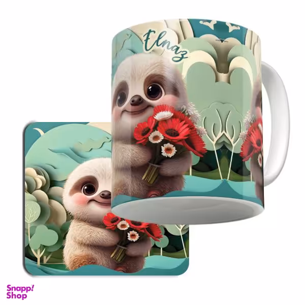 ماگ لاژید مدل اسم الناز طرح کارتونی به همراه زیر لیوانی