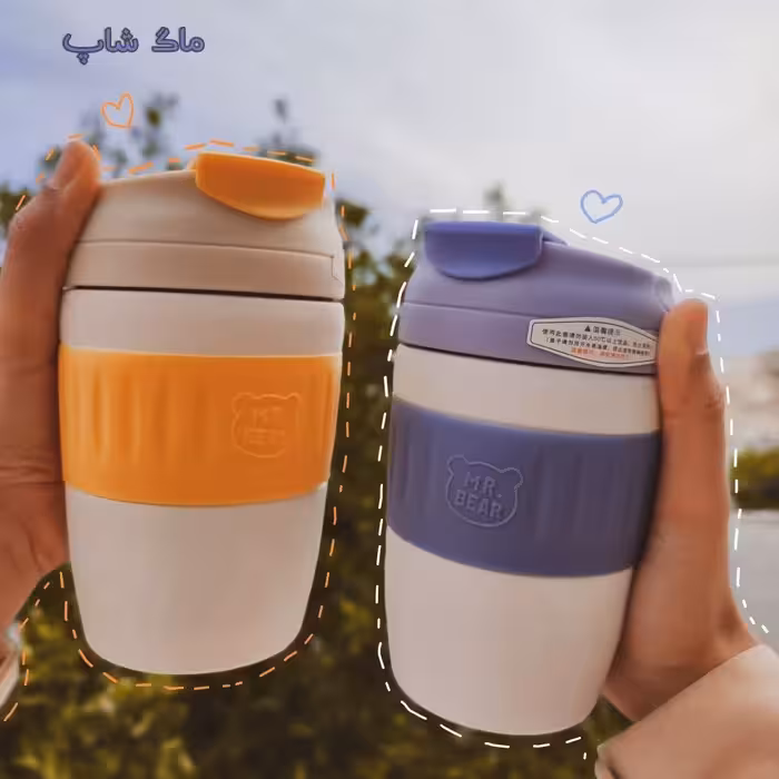 تراول ماگ طرح آقا خرسی فانتزی با رنگ های پاستیلی