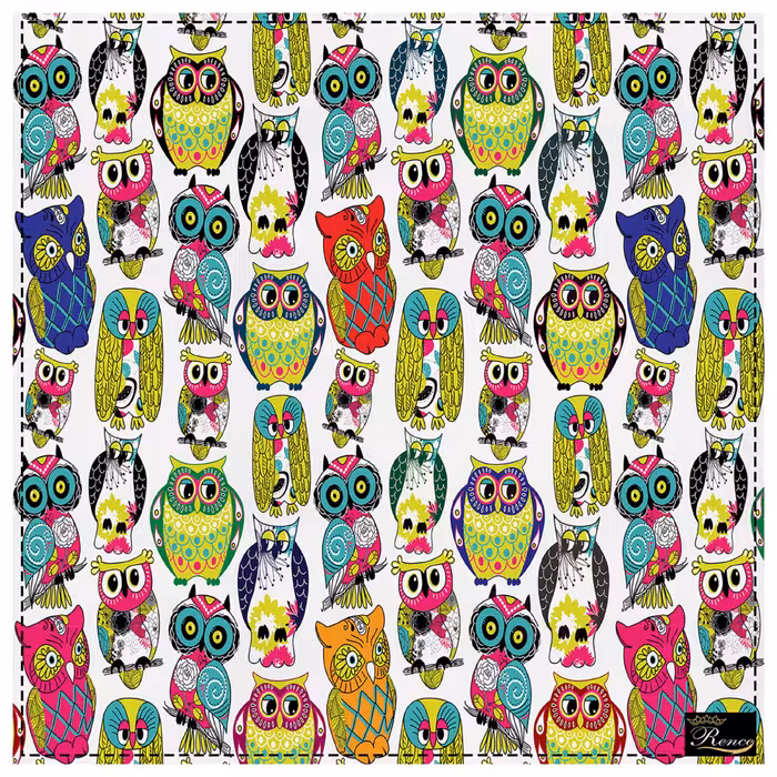 دستمال سر و گردن و پیشانی بند اسکارف طرح جغد سایز 58 در 58 مدل H1-520 شرکت رنس