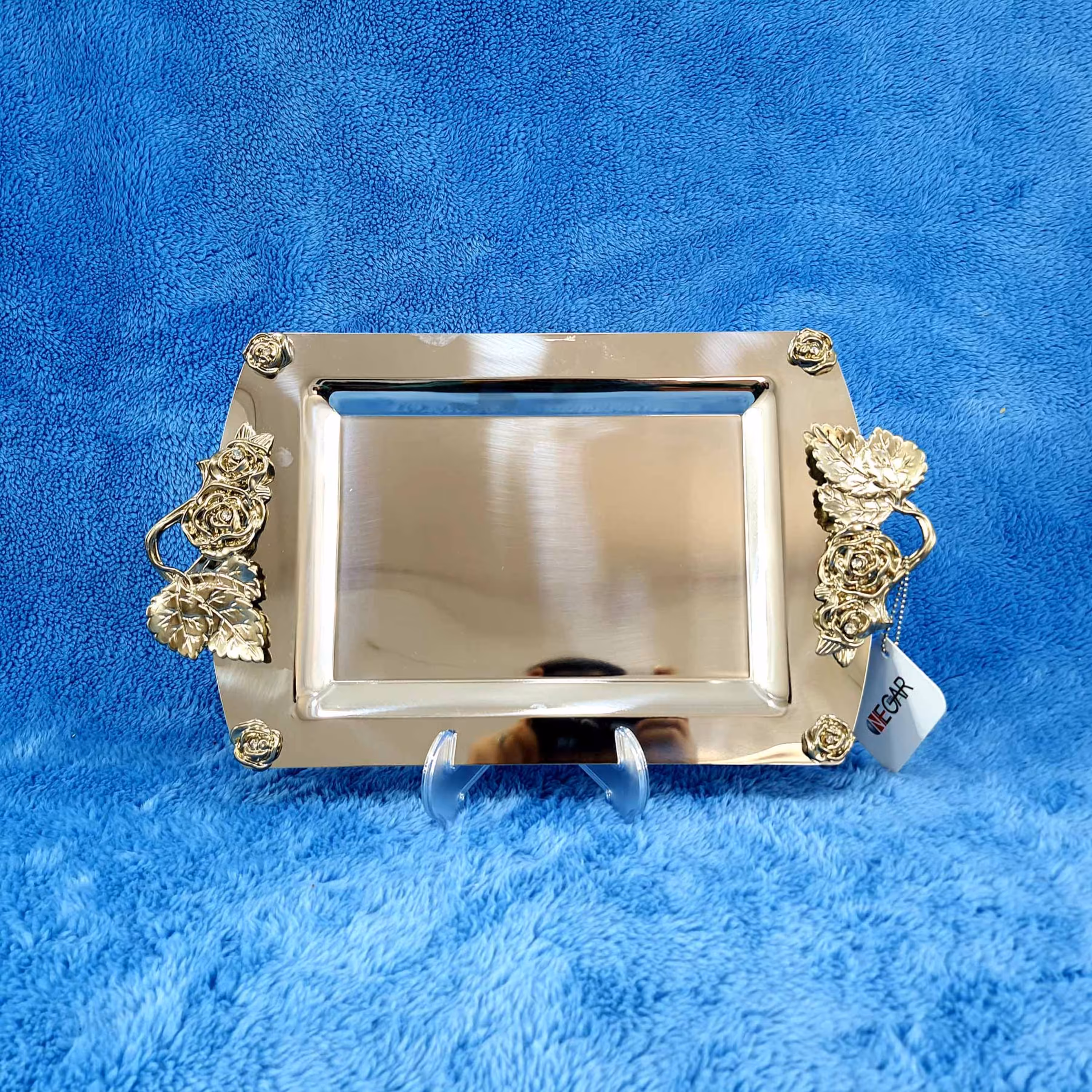 سینی استیل نگار مستطیل کوچک کد 300 مدل رز با ارسال رایگان