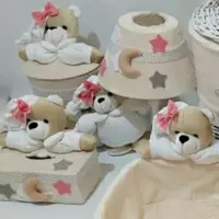 سطل زباله و جادستمال و آباژور اتاق کودک خرس نانان مخمل