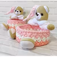 ست سیسمونی تریکو  اتاق کودک طرح خرس رنگ جذاب سفید صورتی دخترانه 