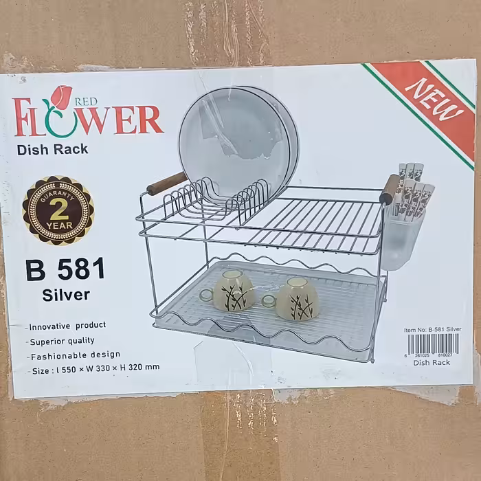 آبچکان یا جا ظرفی دو طبقه استیل دسته چوبی مارک فلاور flower