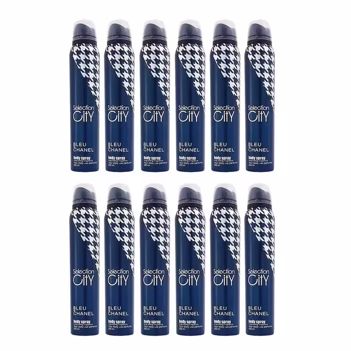 اسپری خوشبوکننده بدن مردانه سلکشن سیتی مدل Blue Chanel حجم 200 میلی لیتر مجموعه 12 عددی