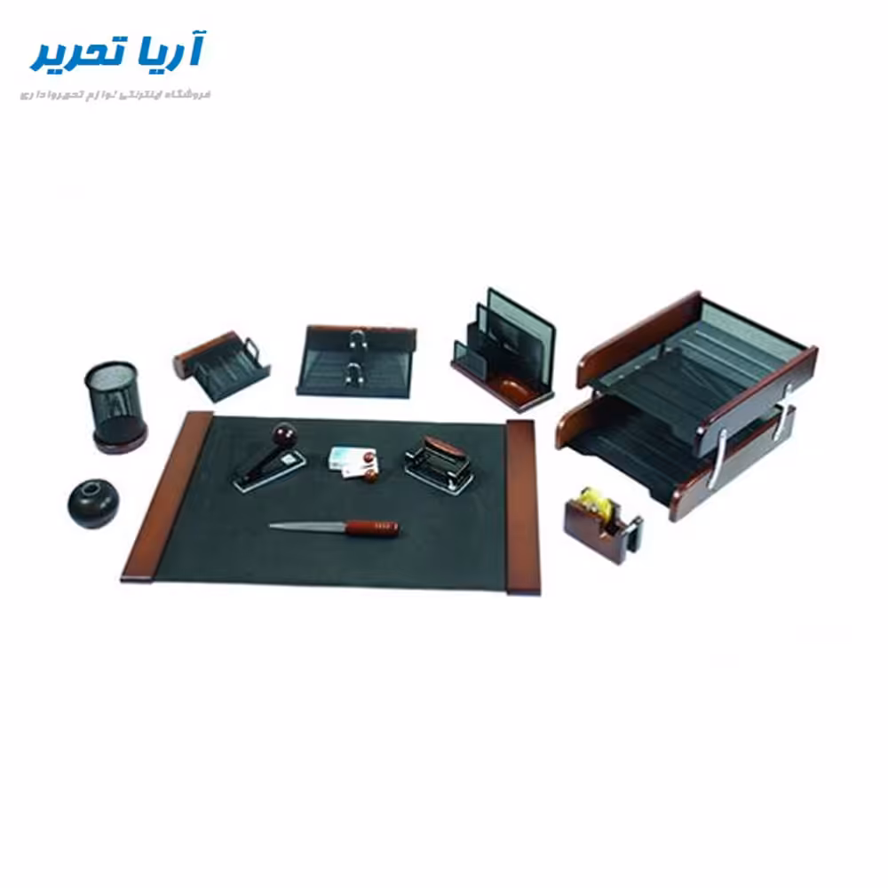 ست لوازم اداری رومیزی 13 تکه چوب و فلز جهان نما
