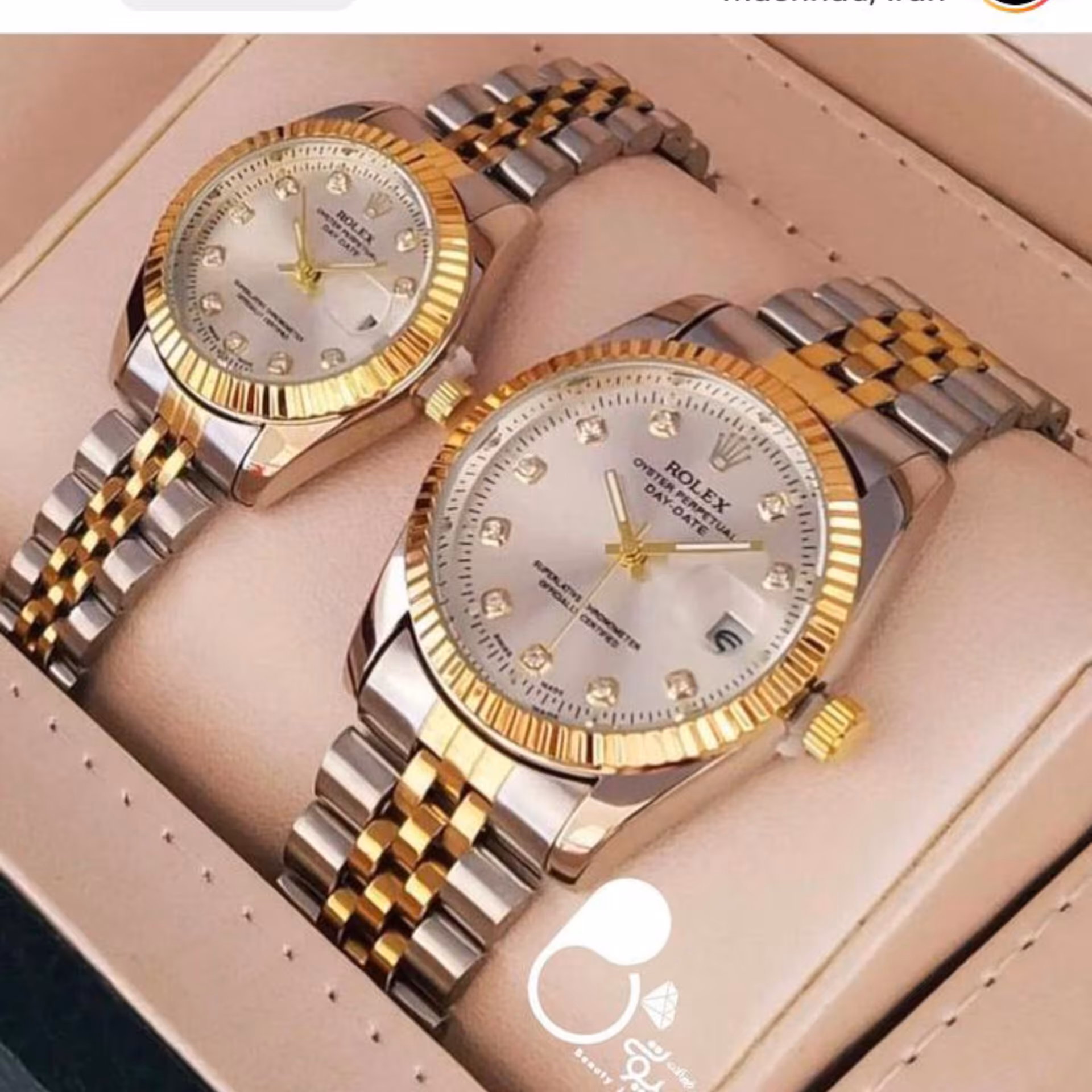 ست ساعت رولکس بنداستیل دورنگ صفحه نقره ای.موتور تایوان.ارسال رایگان و فوری