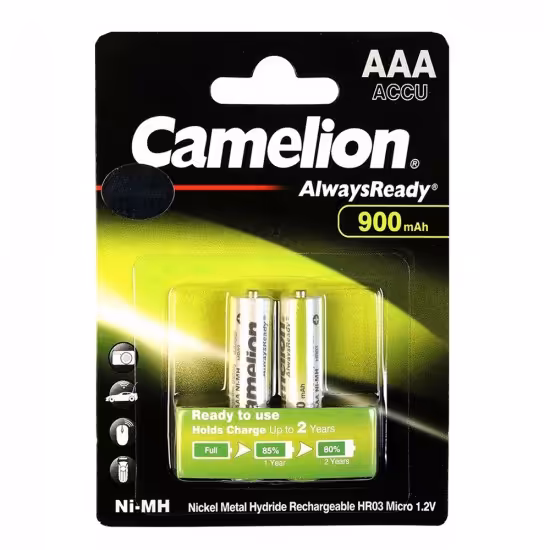 باتری شارژی نیم قلمی 2 تایی 900mAh کملیون مدل Always Ready اندازه AAACamelion Always Ready 900mAh Battery AAA