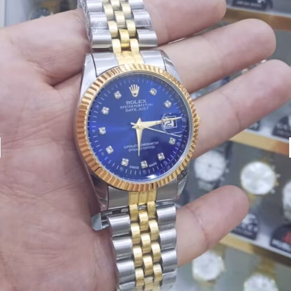 رولکس مردانه بنددورنگ صفحه ابی