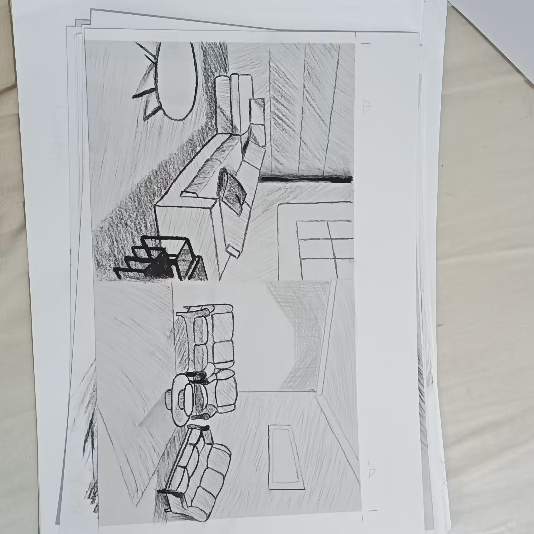 طراحی نمای داخلی ساختمان با مداد سیاه