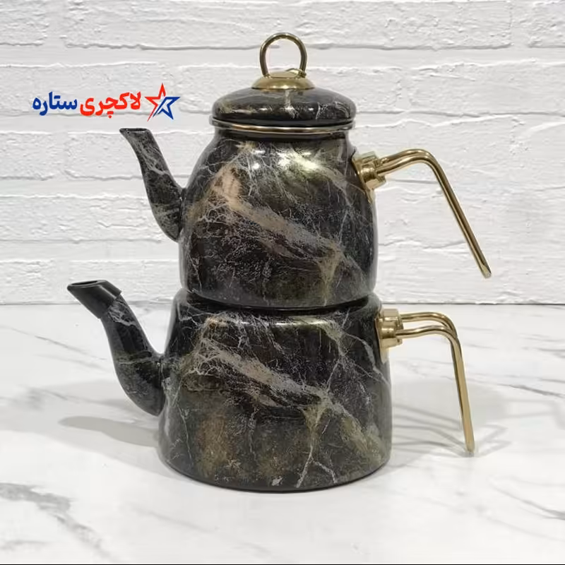 کتری قوری لعابی پاچی ماربل مشکی طلایی Pachi محصول ترکیه