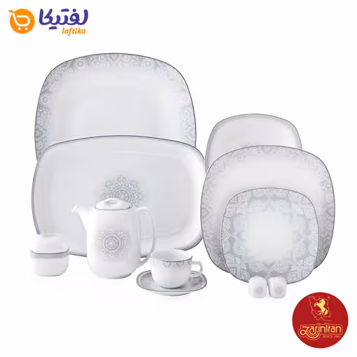 سرویس چینی زرین کواترو طرح ادلین طوسی 12 نفره 73 پارچه