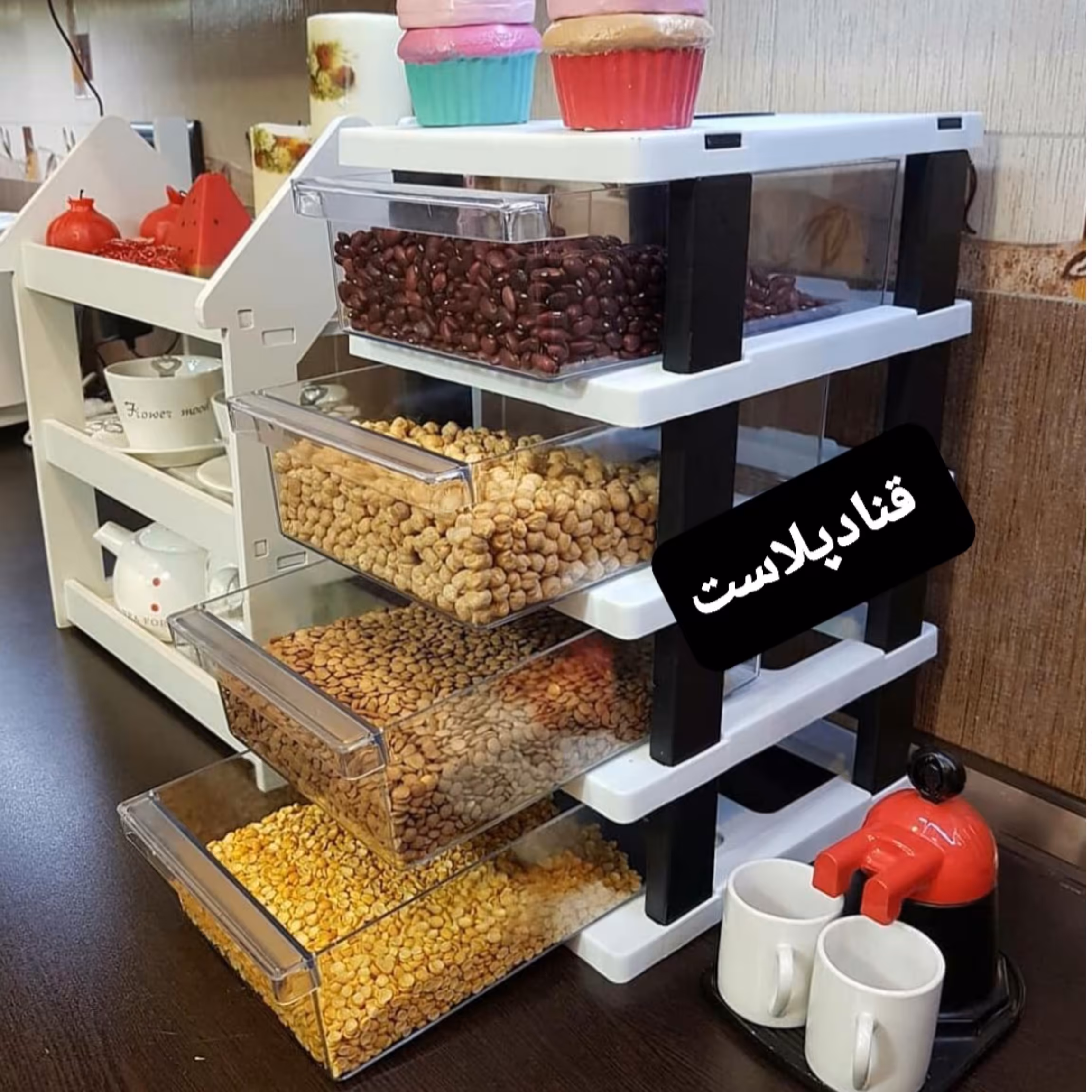 جاقاشق وچنگال جعبه ابزار وقطعات وکشو فایل کریستالی جاحبوبات 4طبقه 4کشو مدل G04(هزینه ارسال بعهده مشتری می باشد)