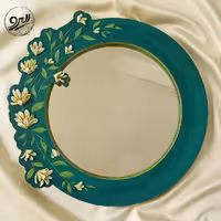 قاب آینه نقاشی با دست،جنس چوب،گل های برجسته ، قطر 45 سانت