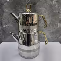 کتری قوری استیل ترک evimsaray با کفه اینداکشن، کد105 ، استیل ضد زنگ ، دسته استیل طلایی