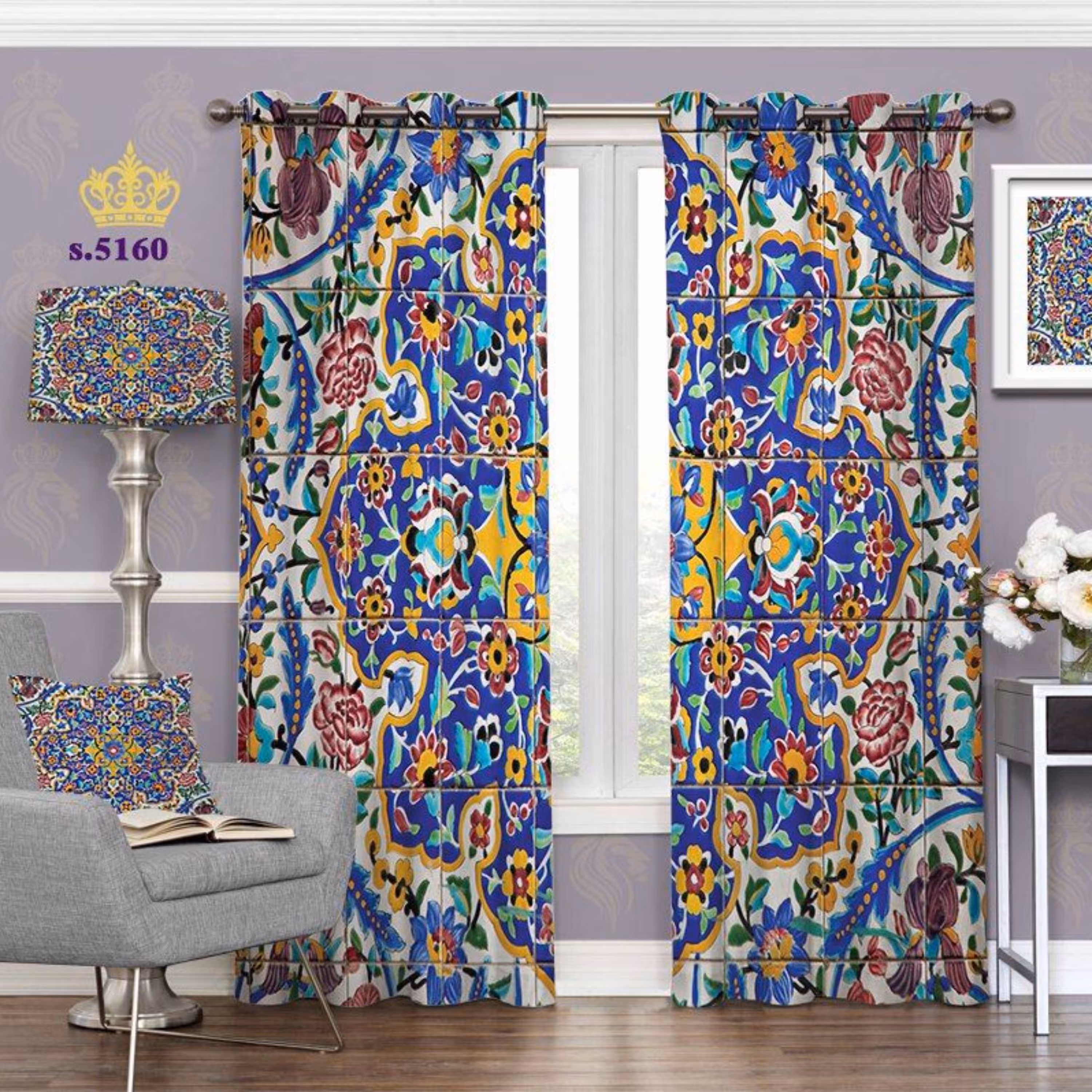 پرده طرح اسلیمی سنتی - طرح کاشی کاری - کد 5160