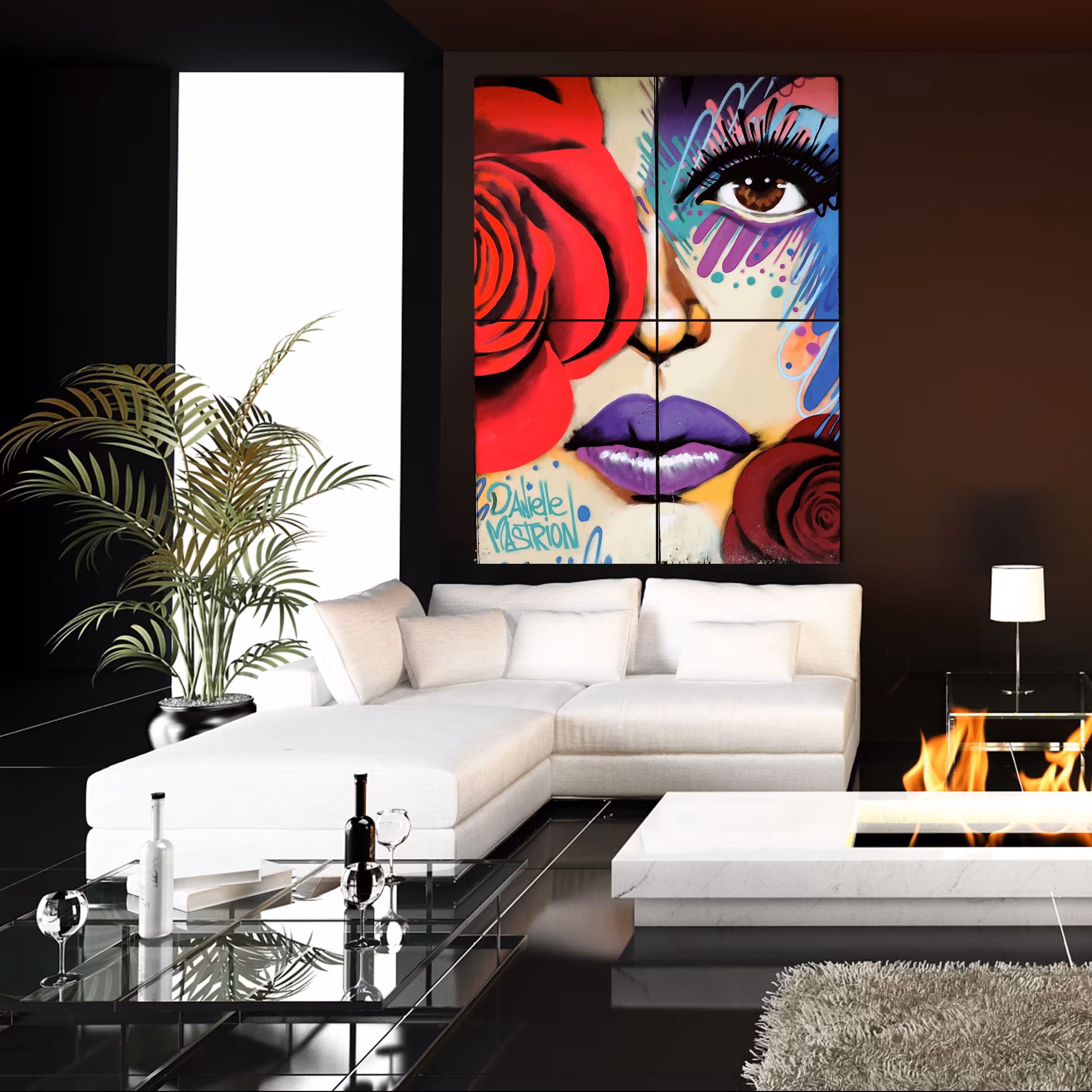 تابلو شاسی چهار تکه طرح صورت گرافیتی کد 111 سایز 60x80 سانتیمتر