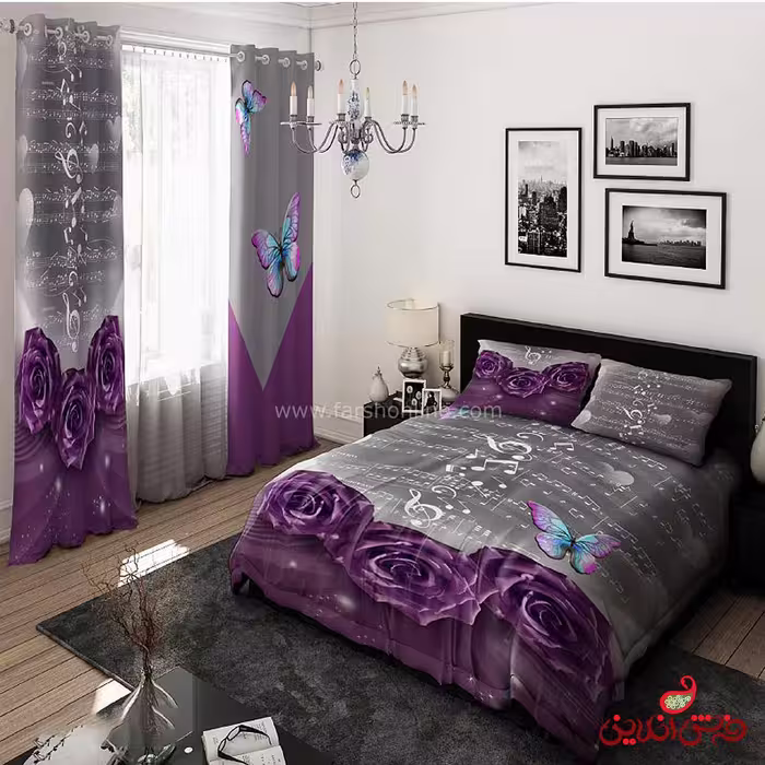 روتختی طرح گل بنفش و پروانه کد 15243