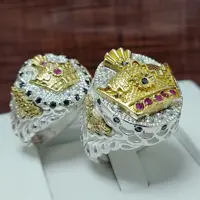 انگشتر نقره ست زنانه و مردانه طرح تاج با مخراج یاقوت و الماس