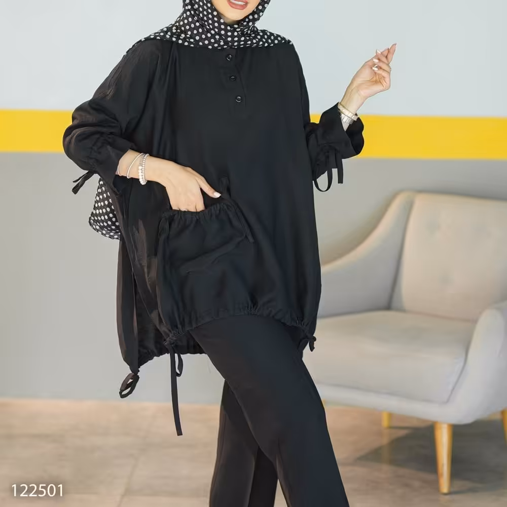 حراج ست تونیک و شلوار زنانه سایز 44تا48 مشکی ارسال رایگان