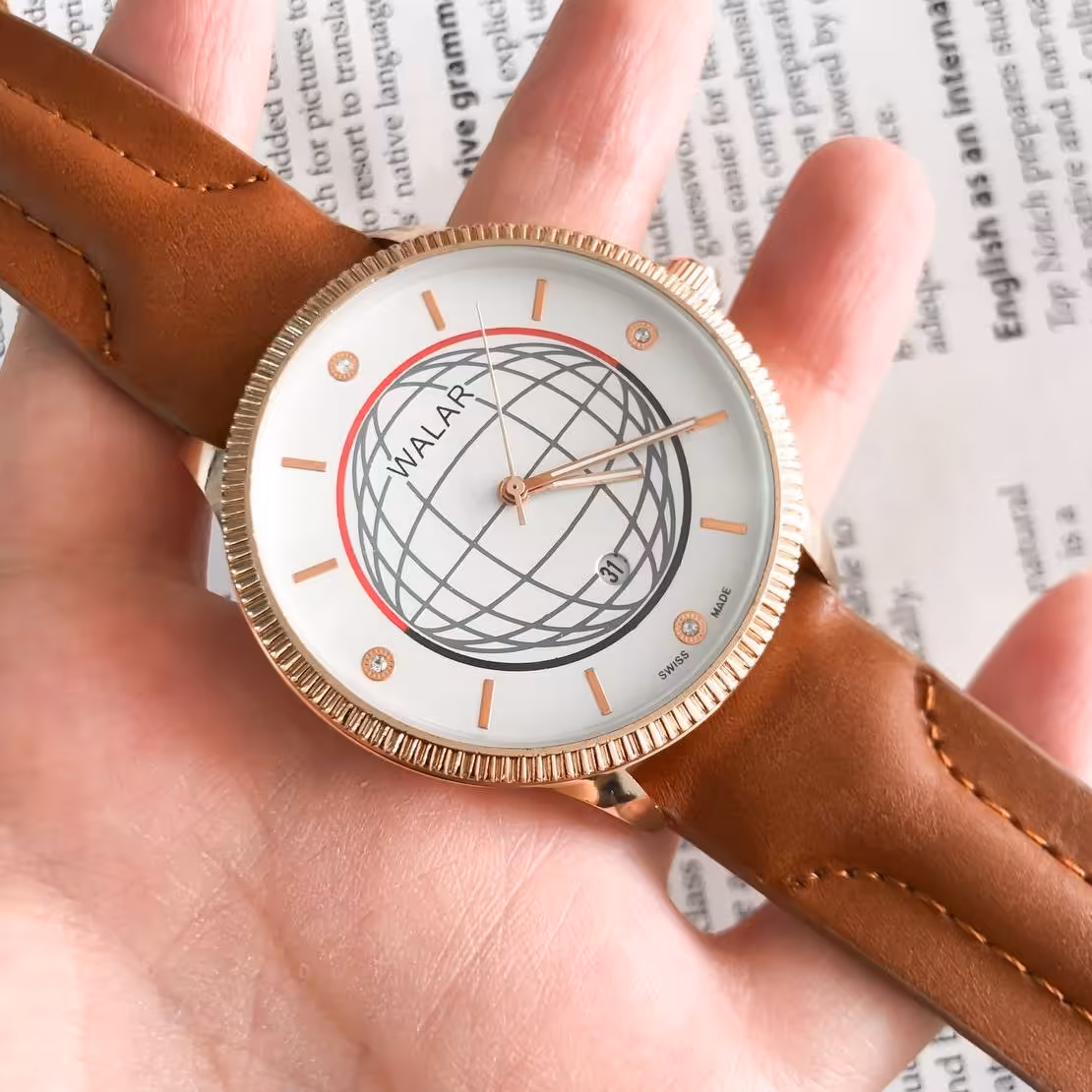 ساعت والار مردانه بندچرم عسلی  