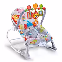 نی نی لای لای ( راکر کودک ) موزیکال دو کاره طرح فیل و زرافه طوسی HU baby