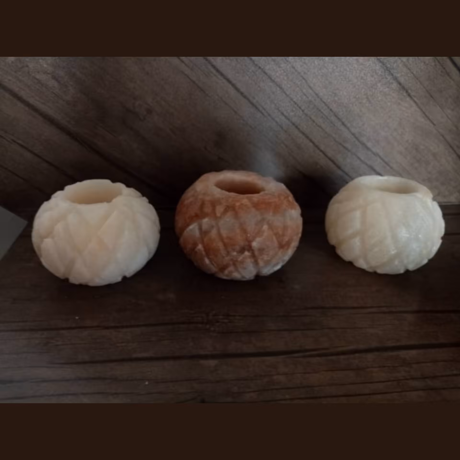 جا شمعی دکوری یا شمعدان سنگ نمک توپی مدل آذرخش ست سه تایی