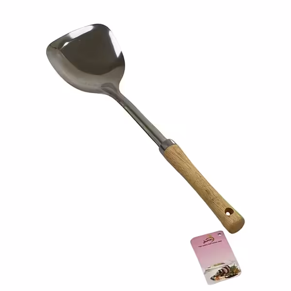 کفگیر استیل دسته چوبی