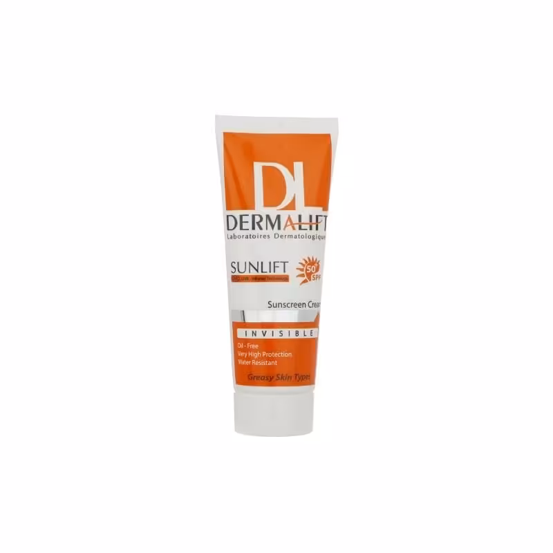 کرم ضد آفتاب بدون رنگ SPF50 محافظ UVA و UVB ضد آب مناسب پوست چرب درمالیفت 40 میل