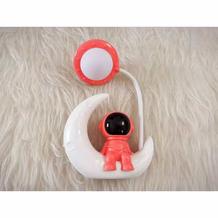 چراغ مطالعه فانتزی، طرح فضانورد، رنگ گلبهی(بسته بندی شیک +اشانتیون) 