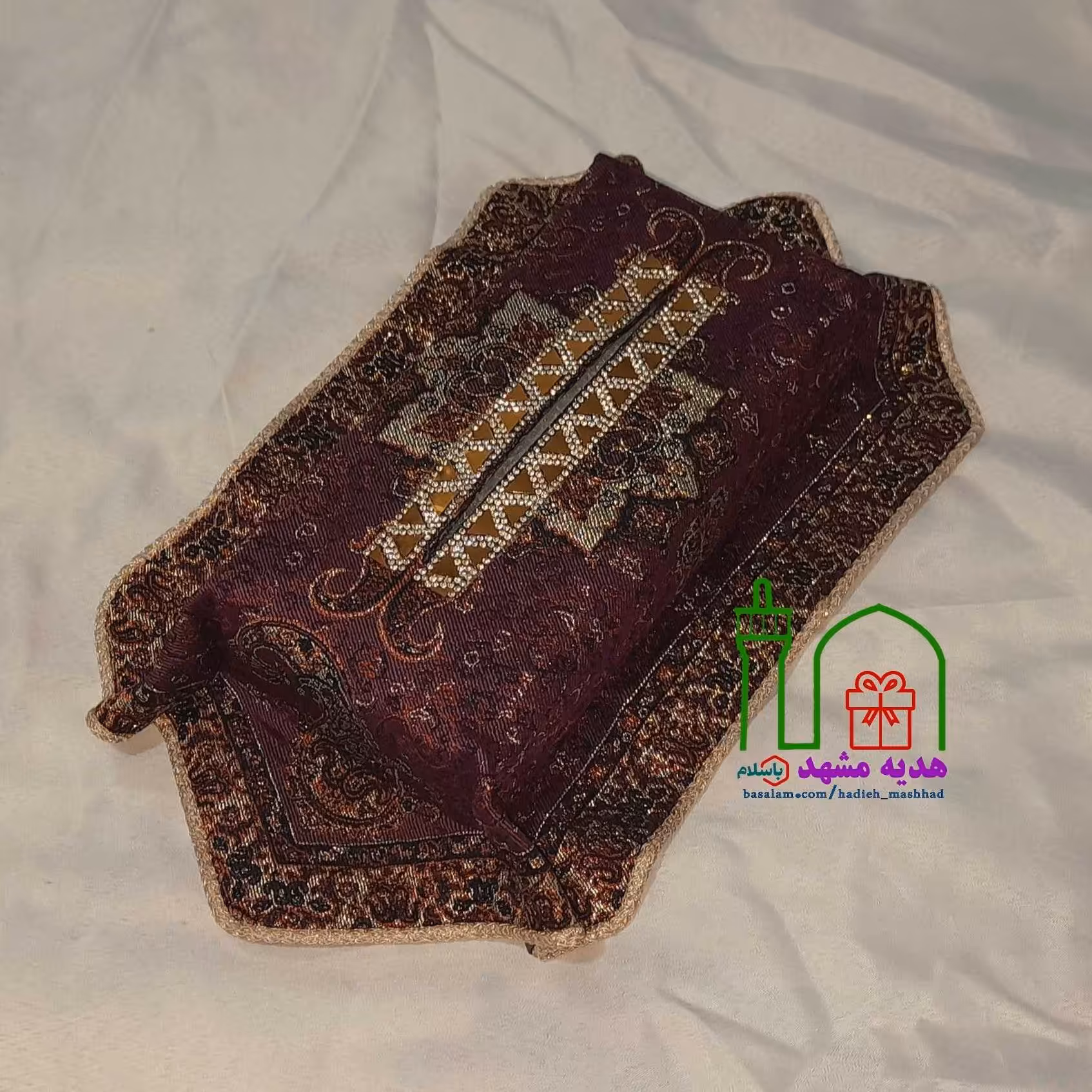 جادستمالی ترمه سنتی جدید (4) زرشکی حاشیه نارنجی طلایی لمه