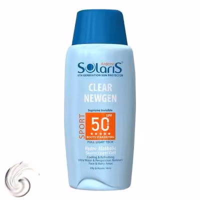 ژل ضد آفتاب بی‌رنگ آردن سولاریس SPF50 مدل Clear Newgen، مناسب پوست‌های چرب، حجم 100 میلی‌لیتر