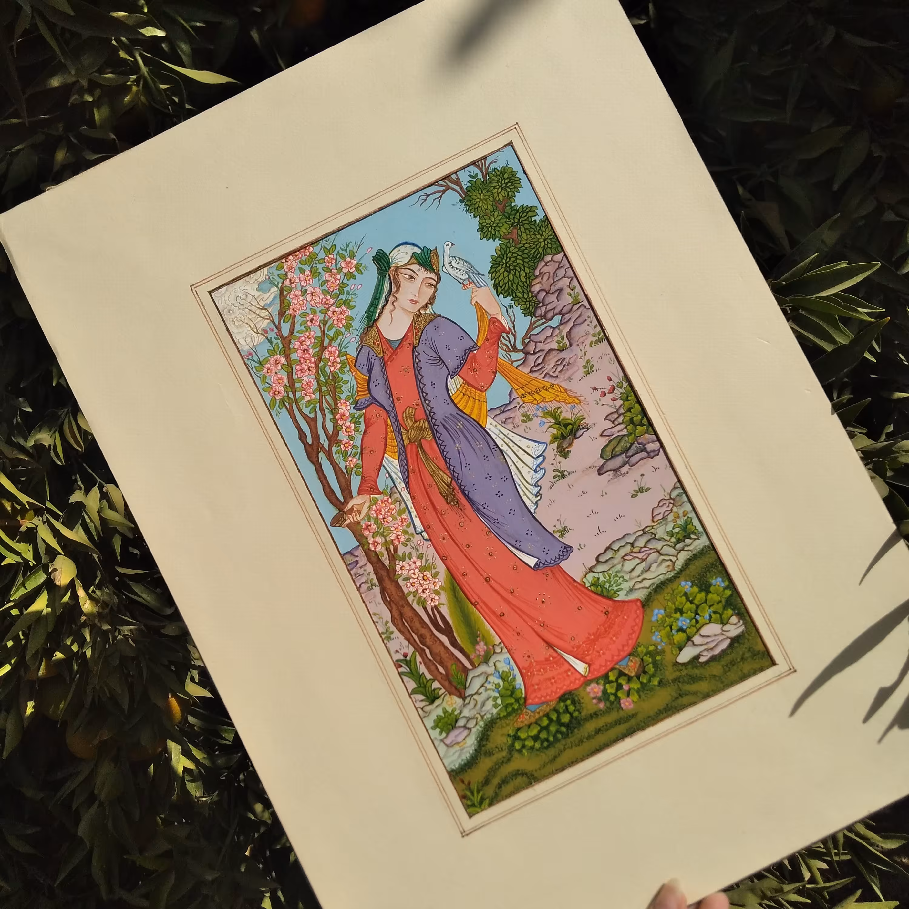 تابلو نگارگری طر ح مرغ و بانو