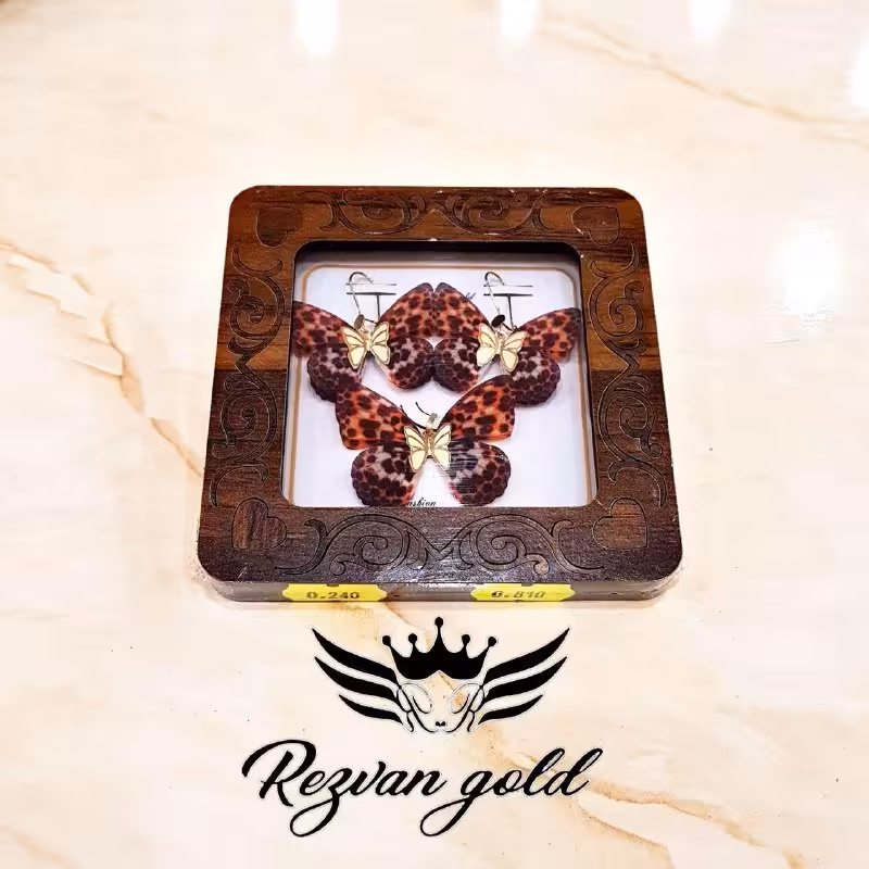 نیم ست طلا طرح پروانه پارچه ای پلنگی